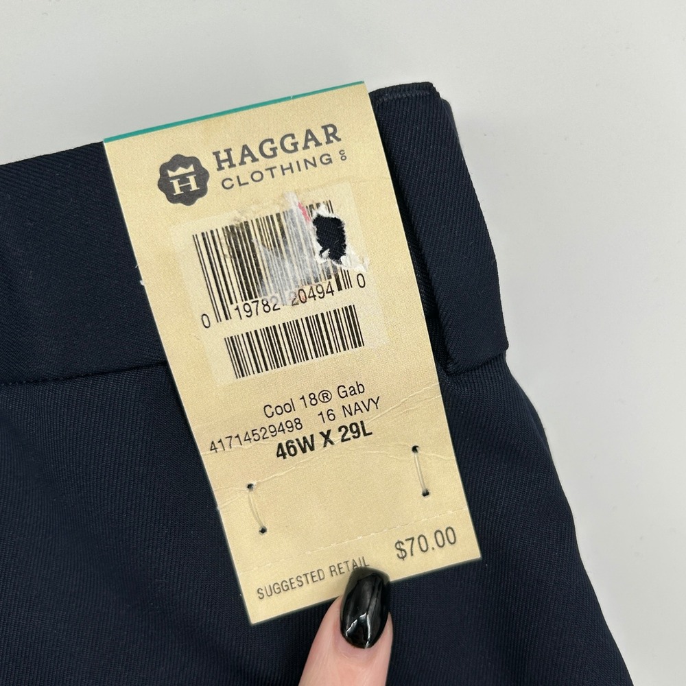 BUNDLE Haggar Cool 18 Performance Mens Navy Blue Tan Dress Pants 46x29 NWT Work - Picture 9 of 16